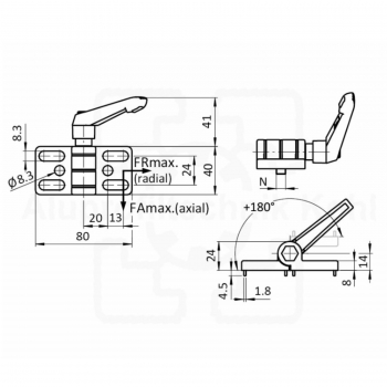 Scharnier Zinkdruckguss 40 mit Klemmhebel Profil 40 Nut 8 mit Befestigung IP40N8