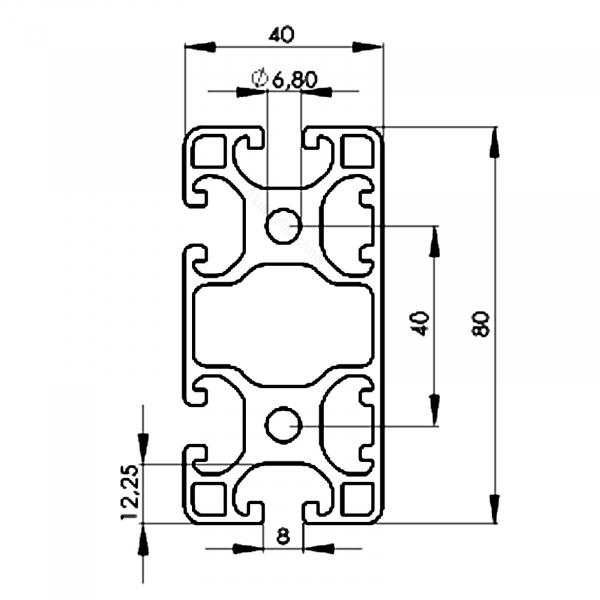 Alu Profil 40 x 80 Nut 8 leicht 4 N